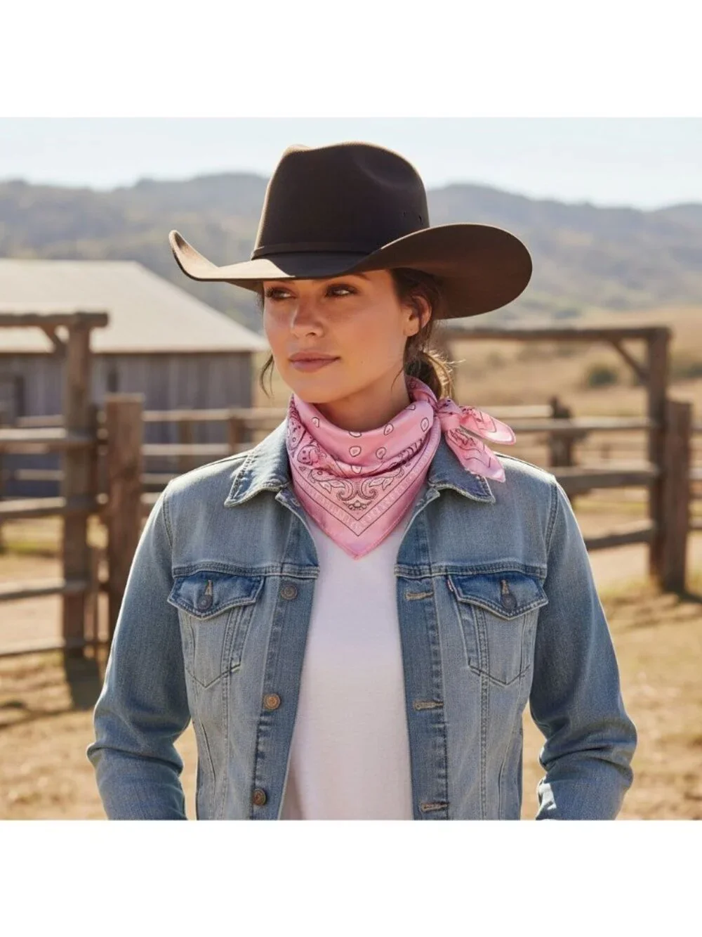 Pink White Black Paisley Wild Rag Scarf 35x35 Satin Western Cowgirl Cowboy